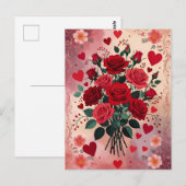 Carte Postale Roses rouges, Saint-Valentin, (Devant / Derrière)