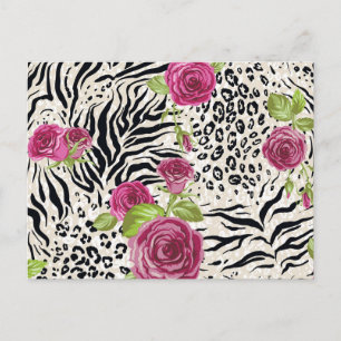 Carte Postale Roses sur Motif animal
