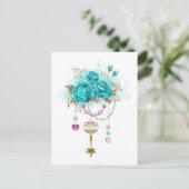 Carte Postale Roses turquoise avec touches (Debout devant)