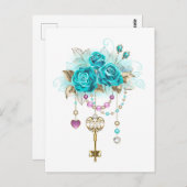 Carte Postale Roses turquoise avec touches (Devant / Derrière)