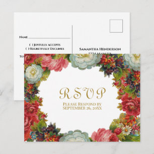 Carte Postale Roses victoriens Vintage Floral Mariage d'automne