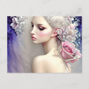 Carte Postale Roses vintages d'ivoire éparpillés d'argent et de 