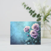 Carte Postale Roses violets sur Turquoise (Debout devant)