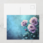 Carte Postale Roses violets sur Turquoise (Devant / Derrière)