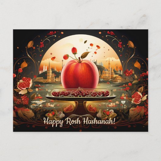 Carte Postale ✡️ Rosh Hashanah avec Dôme de Rock & Pomme (Devant)