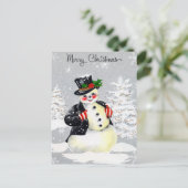 Carte Postale Rosy Cheked Snowman avec Top Hat Coat et Mittens (Debout devant)