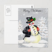 Carte Postale Rosy Cheked Snowman avec Top Hat Coat et Mittens (Devant / Derrière)