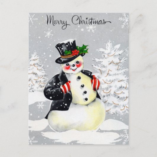 Carte Postale Rosy Cheked Snowman avec Top Hat Coat et Mittens (Devant)