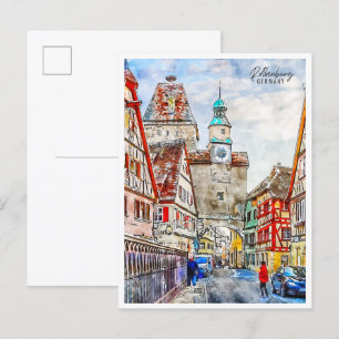 Carte Postale Rothenburg Allemagne vintage voyage aquarelle