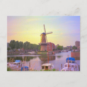 Carte Postale Rotterdam, navires historiques, moulin à vent Schi