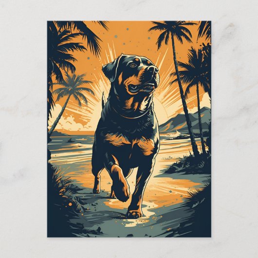 Carte Postale Rottweiler à la plage (Devant)