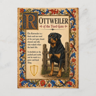 Carte Postale Rottweiler, Art du Bestiaire Médiéval