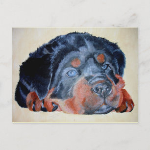 Carte Postale Rottweiler Chiot Artistique Portrait pour Animaux
