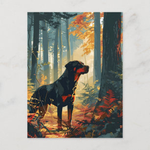 Carte Postale Rottweiler dans une forêt au coucher du soleil