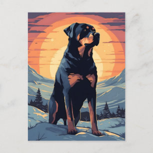 Carte Postale Rottweiler forêt de montagne d'hiver au coucher du