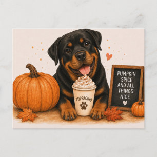 Carte Postale Rottweiler Invitant Puppacino au Spice de Citrouil