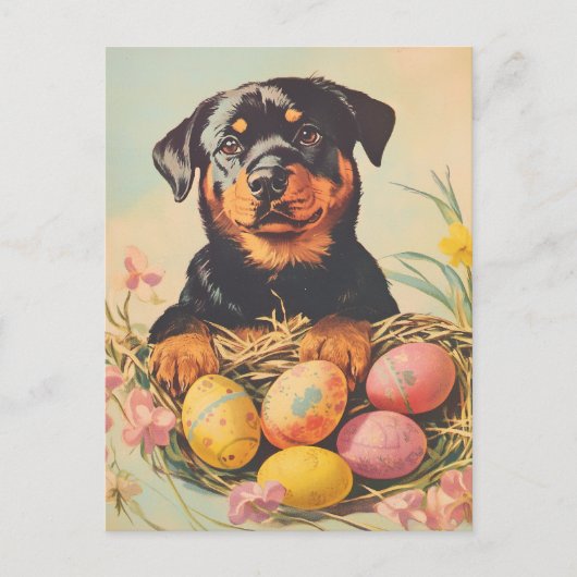 Carte Postale Rottweiler Pâques Vintages (Devant)