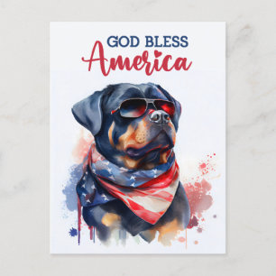 Carte Postale Rottweiler patriotique, Dieu bénisse l'Amérique Ca