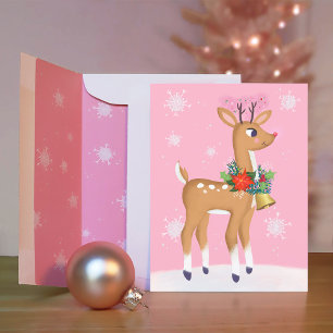 Carte postale Roudolph Reindee pour Noël rose