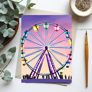 Carte Postale Roue de Ferris Coucher de soleil Belle Aquarelle