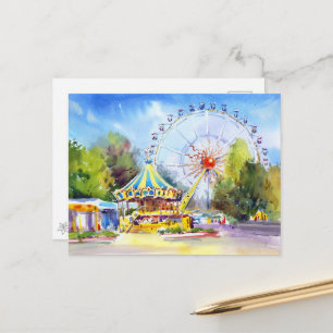 Carte Postale Roue de Ferris d'Odessa à l'aquarelle