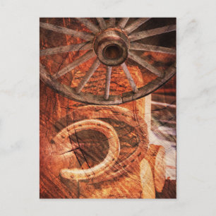 Carte Postale Roue en Wagon Rustique Horseshoes Style Occidental