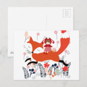 Carte Postale Roue équitation fille et renard dans le jardin fle (Devant / Derrière)