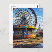 Carte Postale Roue vide Ferris abandonnée Carnaval (Devant / Derrière)