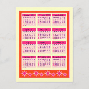 Carte Postale Rouge 2011 Année en un coup d'oeil Calendrier