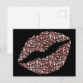 Carte Postale Rouge à lèvres baiser tache de léopard or rose et (Devant / Derrière)