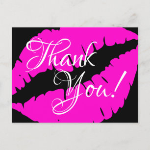 Carte Postale Rouge à Lèvres Rose Néon Calligraphie Merci Noir