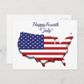 Carte Postale Rouge Blanc Bleu Drapeau Américain Joyeux 4 Juille (Devant / Derrière)