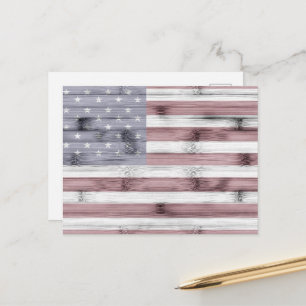 Carte Postale Rouge Blanc Bleu Rustique Bois Drapeau États-Unis