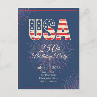 Carte Postale Rouge Blanc Bleu USA 250e anniversaire 4 juillet
