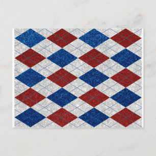Carte Postale Rouge, Blanc & Blue Argyle 4 juillet Paillettes