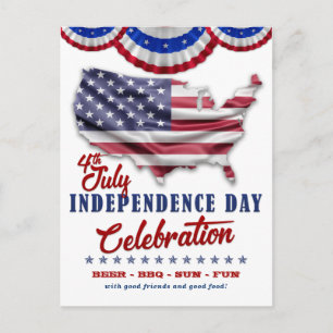 Carte Postale Rouge, Blanc, Drapeau Bleu 4 juillet Fête Invitati
