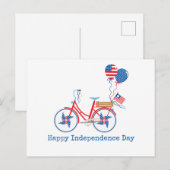 Carte Postale Rouge Blanc et Bleu Vélo Fantaisie du 4 Juillet (Devant / Derrière)