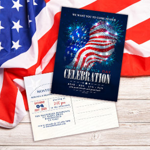 Carte Postale Rouge, Blanc, Feu d'artifice bleu 4 juillet Invita