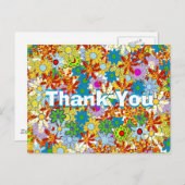 Carte Postale Rouge bleu vert rose violet Merci Floral (Devant / Derrière)