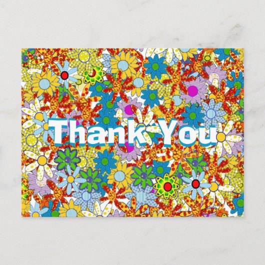 Carte Postale Rouge bleu vert rose violet Merci Floral (Devant)