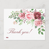 Carte Postale Rouge Bourgogne Blush Rose Roses Mariage (Devant)