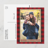 Carte Postale Rouge Carreaux Couple Photo Joyeux Noël Kraft (Devant / Derrière)