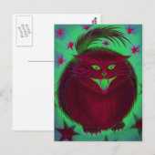 Carte postale rouge chat effrayant (Devant / Derrière)