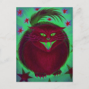 Carte postale rouge chat effrayant