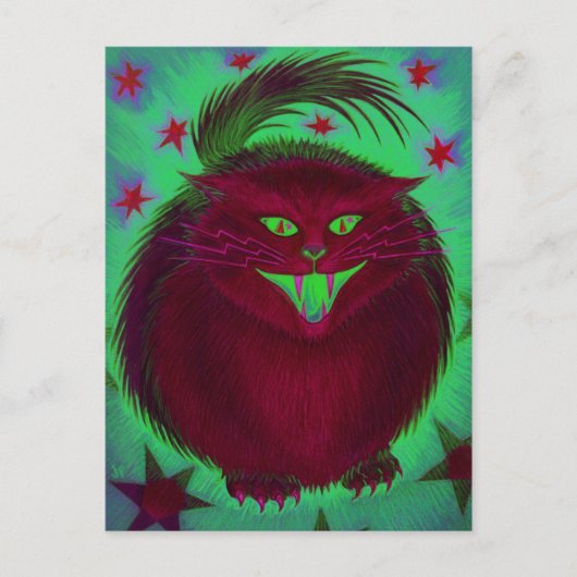 Carte postale rouge chat effrayant (Devant)