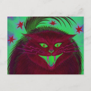Carte postale rouge chat effrayant horizontale