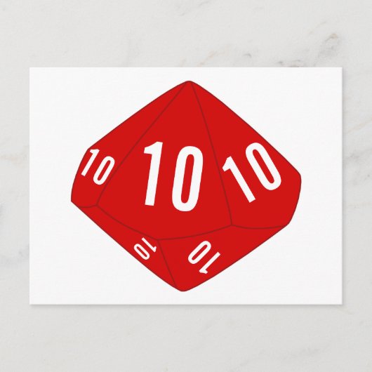 Carte postale rouge D10 Numéro de table de dés (Devant)