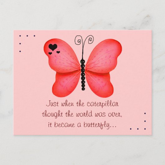 Carte postale rouge du devis de papillon (Devant)