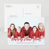 Carte Postale Rouge et blanc moderne Bonne année photo de famill (Devant / Derrière)