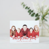 Carte Postale Rouge et blanc moderne Bonne année photo de famill (Debout devant)